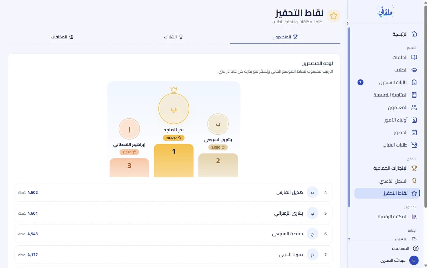 النقاط والمستوى ولوحة المتصدّرين